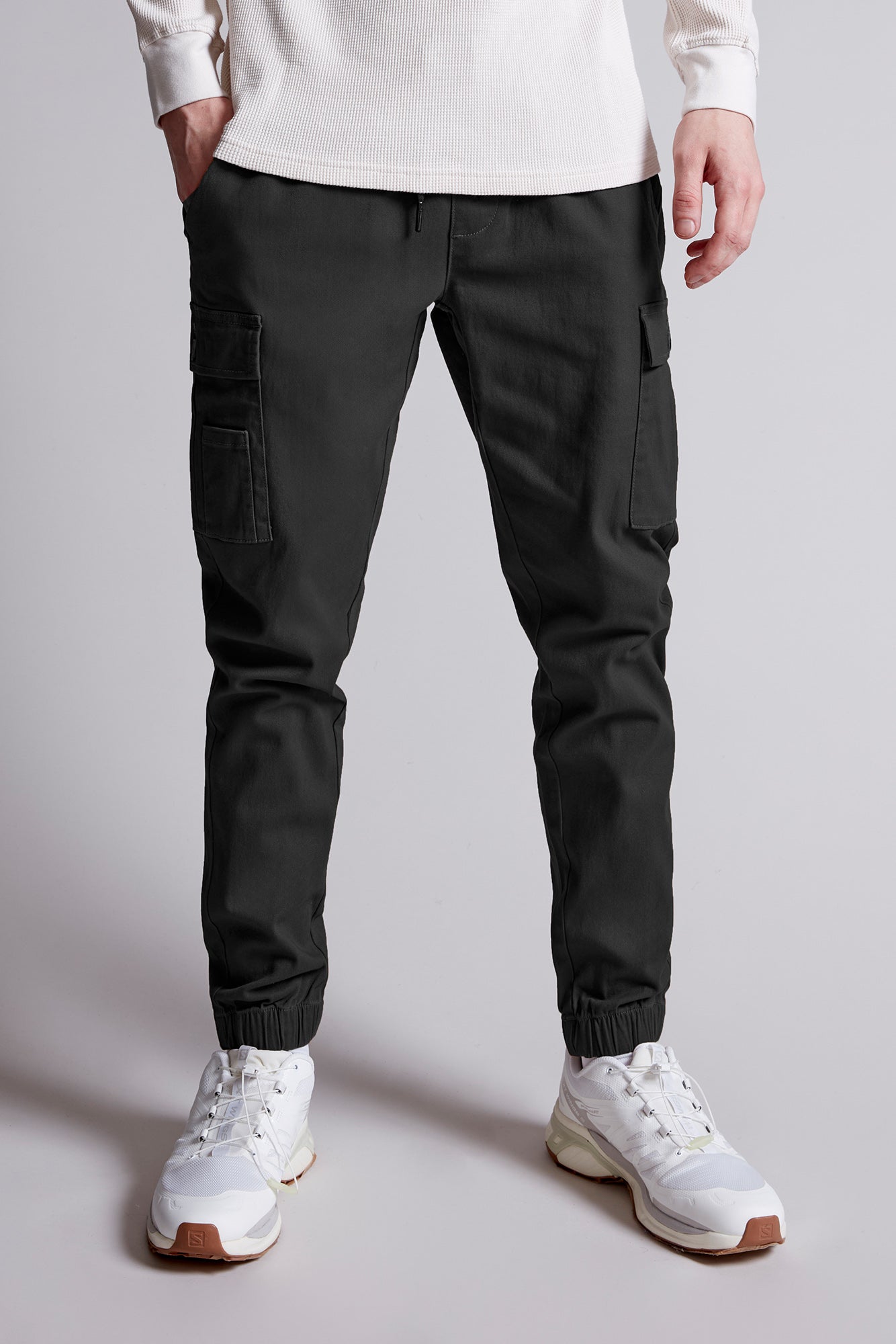 Twill Cargo Jogger Elastic Bottom – Black