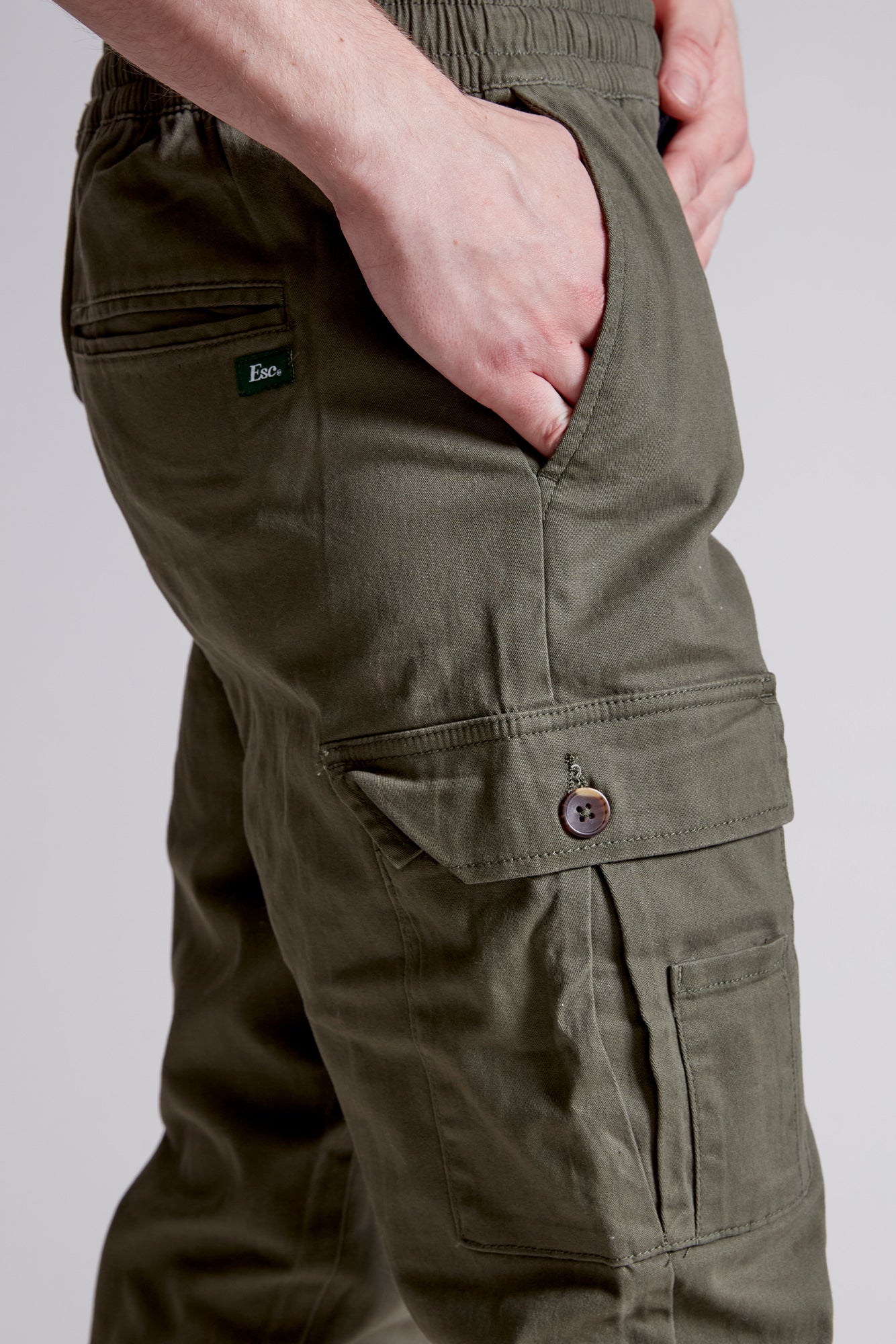 Twill Cargo Jogger Elastic Bottom – Olive