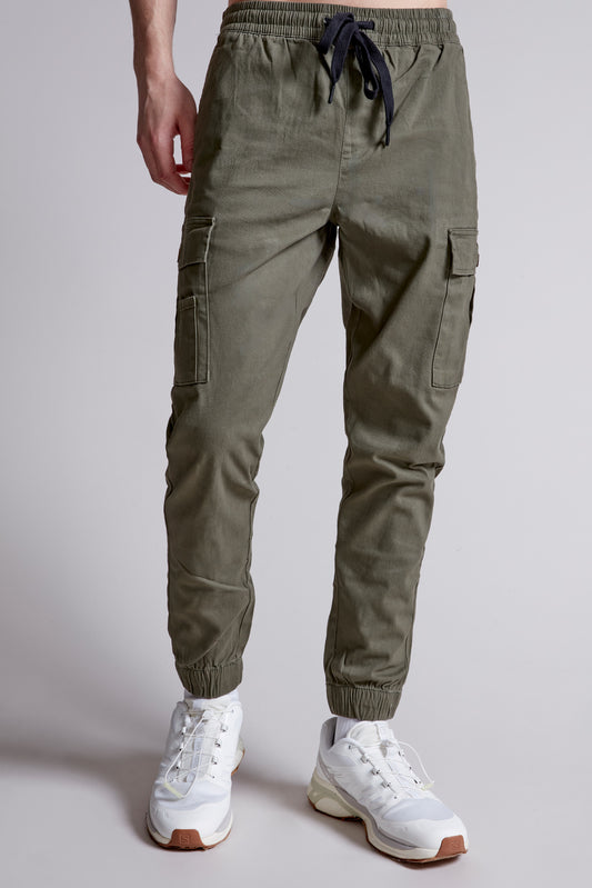 Twill Cargo Jogger Elastic Bottom – Olive