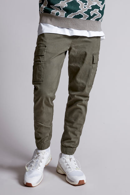 Twill Cargo Jogger Elastic Bottom – Olive