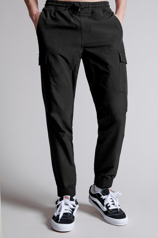 Twill Cargo Jogger Elastic Bottom – Black